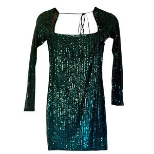 Lucy in the Sky, Giulia Square Neck Dress in Green Sequins, Size S